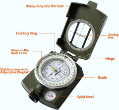 Military Lensatic Sighting Compass Waterproof Map Measurer Distance Calculator