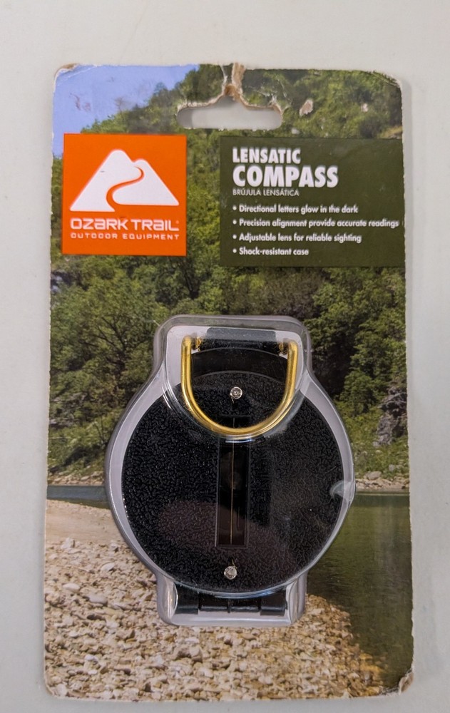 Ozark Trail Lensatic Compass, Black, Model 5093 new glow in the dark shock