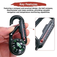 Keychain Compass [2PCS] – Ball Compass and Thermometer Buckle – [Black, Green]