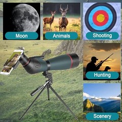 20-60×80 Spotting Scopes for Bird Watching, BAK4 Waterproof Spotting Dark Green