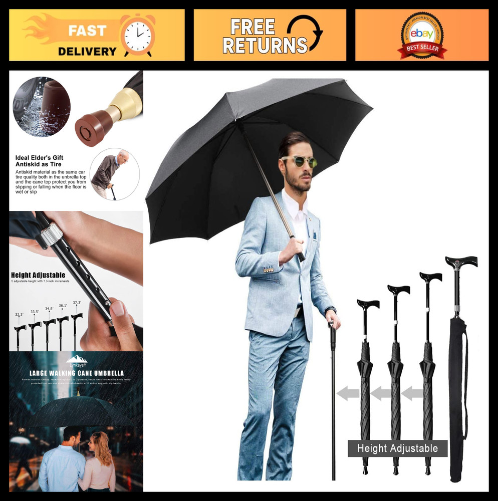 Height Adjustable Walking Cane Umbrella – Heavy Duty Tungsten Steel, Ideal for H