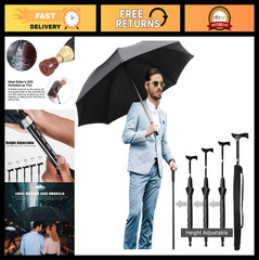 Height Adjustable Walking Cane Umbrella – Heavy Duty Tungsten Steel, Ideal for H