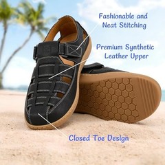 Mens Sport Sandals Leather Closed Toe Sandal Breathable Outdoor 8.5 Black