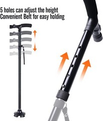 Folding LED Walking Stick Cane All-Terrain Pivoting Base Adjustable Black