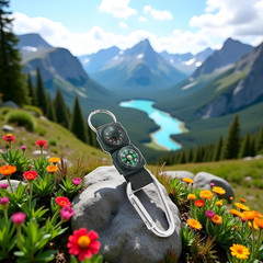 Black Carabiner Key Chain Compass Thermometer Metal Camping Outdoor Gadgets Hiki
