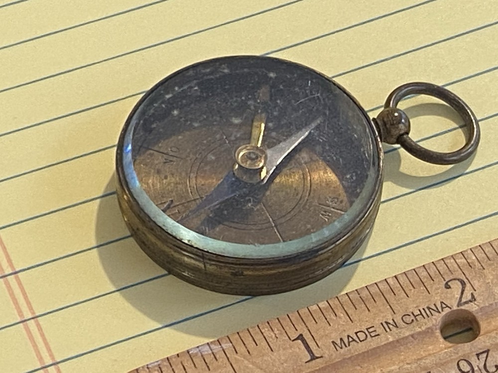 VINTAGE COMPASS MADE OF BRASS AND GLASS w OCK MECHANISM – GERMANY OR FRANCE