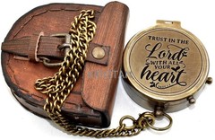 Trust in the Lord Compass Gift Proverbs 3:5 Engraved Antique Brass Pocket Com…