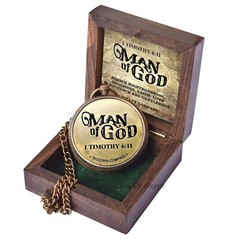 Solid Brass Directional Engraved Compass W/ Box, Man Of God 1 Timothy 6:11