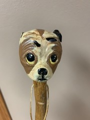 Hand Carved Natural Wood Hiking Walking Stick Cane Great Handle 52” Dog Head