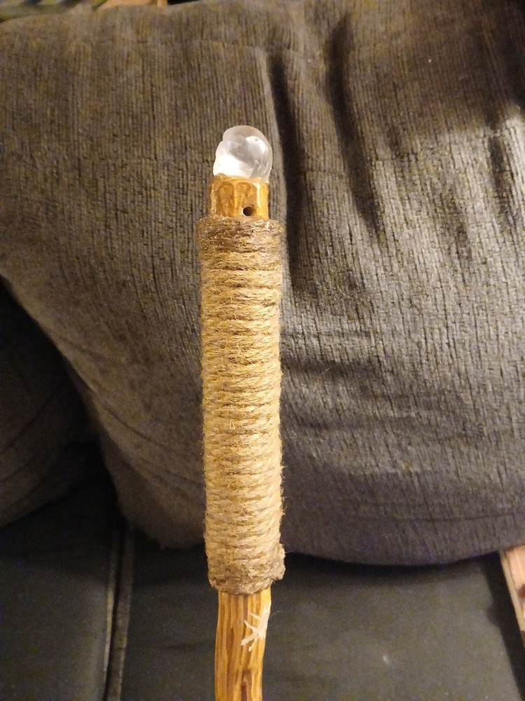59″ – Hand Carved – Hiking Stick – Walking Cane – Twine Grip – Crystal Skull