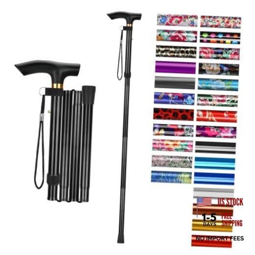 Folding Cane, 5-Level Adjustable Height Walking Stick Lightweight Black