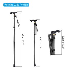 Trekking Poles, Collapsible Hiking Pole 33-37 Inch Folding Aluminum Alloy Black