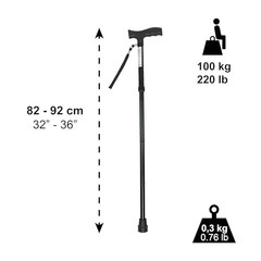 Folding Cane, 5-Level Adjustable Height, Walking Stick Lightweight Black