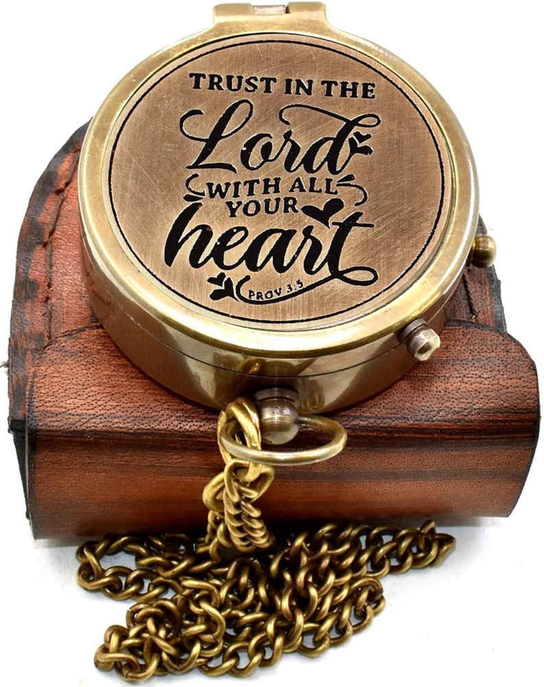 Trust in the Lord Compass Gift Proverbs 3:5 Engraved Antique Brass Pocket Com…