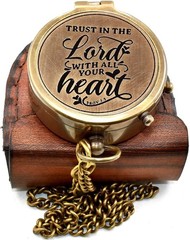 Trust in the Lord Compass Gift Proverbs 3:5 Engraved Antique Brass Pocket Com…