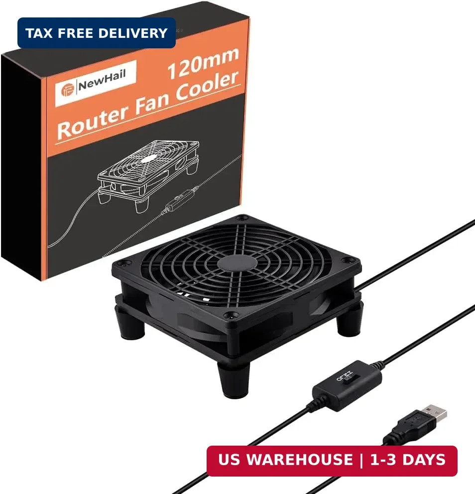 Quiet 120mm Router Fan Cooler with L/M/H 3-Degree Speed Controller, DC 5V USB Po
