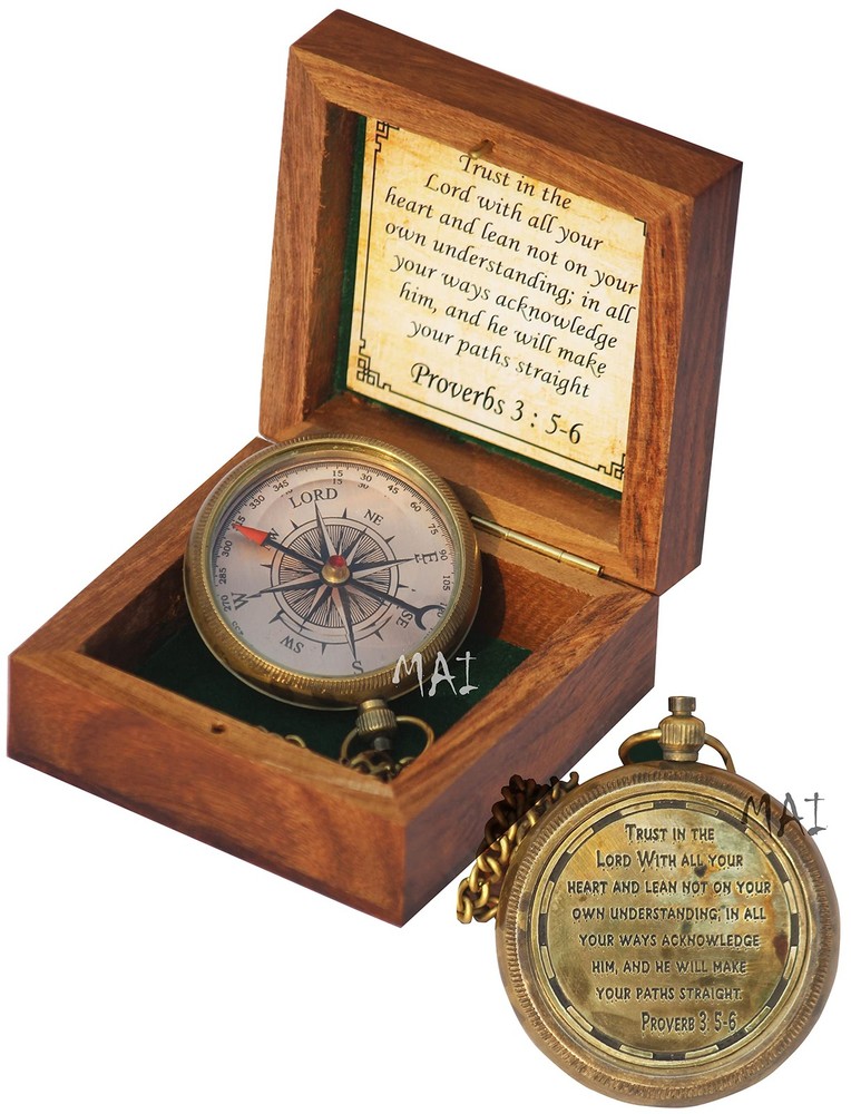 Trust in The Lord with All Your Heart -Proverbs 3: 5-6 Quote Engraved Compass…