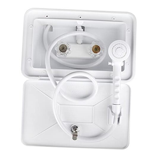 RV Exterior Shower Box Kit with Lock for Outside, Outdoor Non-Metallic RV white