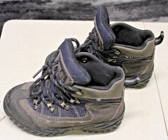A Pair of black hiking boots with grey accents boy or girl size 9/1/2 kids size