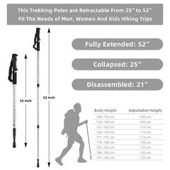 2 Pack Lightweight Anti Shock Hiking Trekking Poles Adjustable Walking Pin