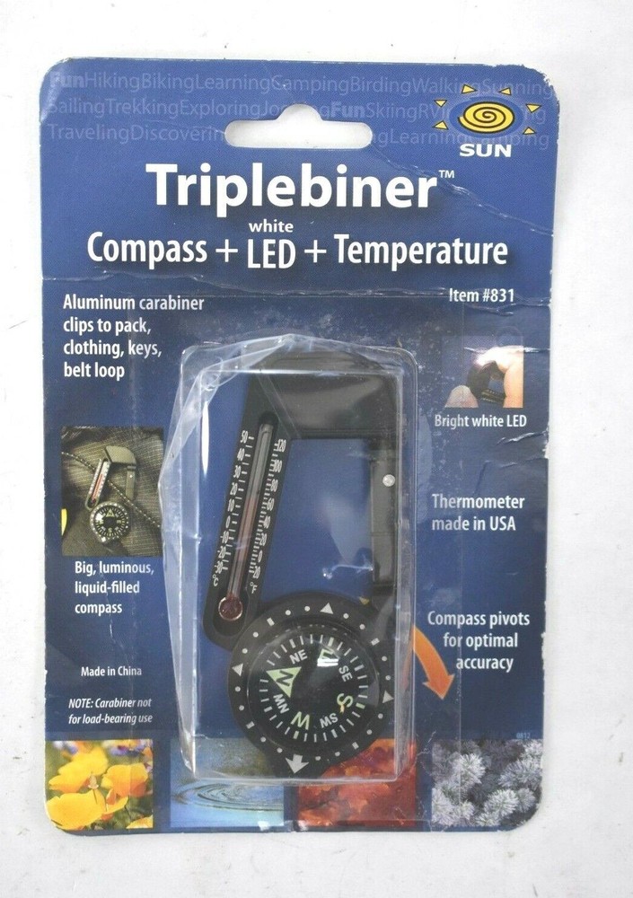 Sun Triplebiner Rugged Aluminum Compass LED Light Temperature Hiking Accessories