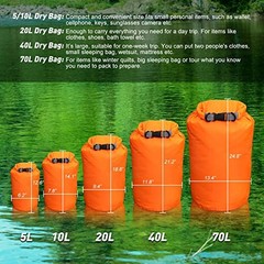 Waterproof Dry Bag, 5L/10L//40L/70L Dry Storage Bag for Kayaking, 20L Orange