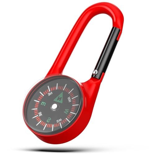 Carabiner Clip On Compass Keychain, Mini Pocket Compass for Hiking, Camping,