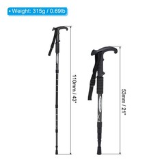 Trekking Poles, Collapsible Telescopic Hiking Pole 21-43 Inch T Handle Black