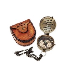 Personalized Engraved Brass Compass with Leather Case – Vintage Sundial Compass