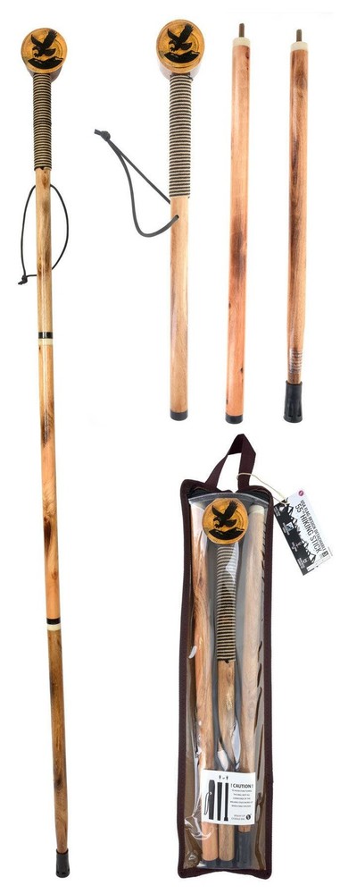 55″/3Pc Detachable Pine Wood Hiking Stick (Eagle Design)