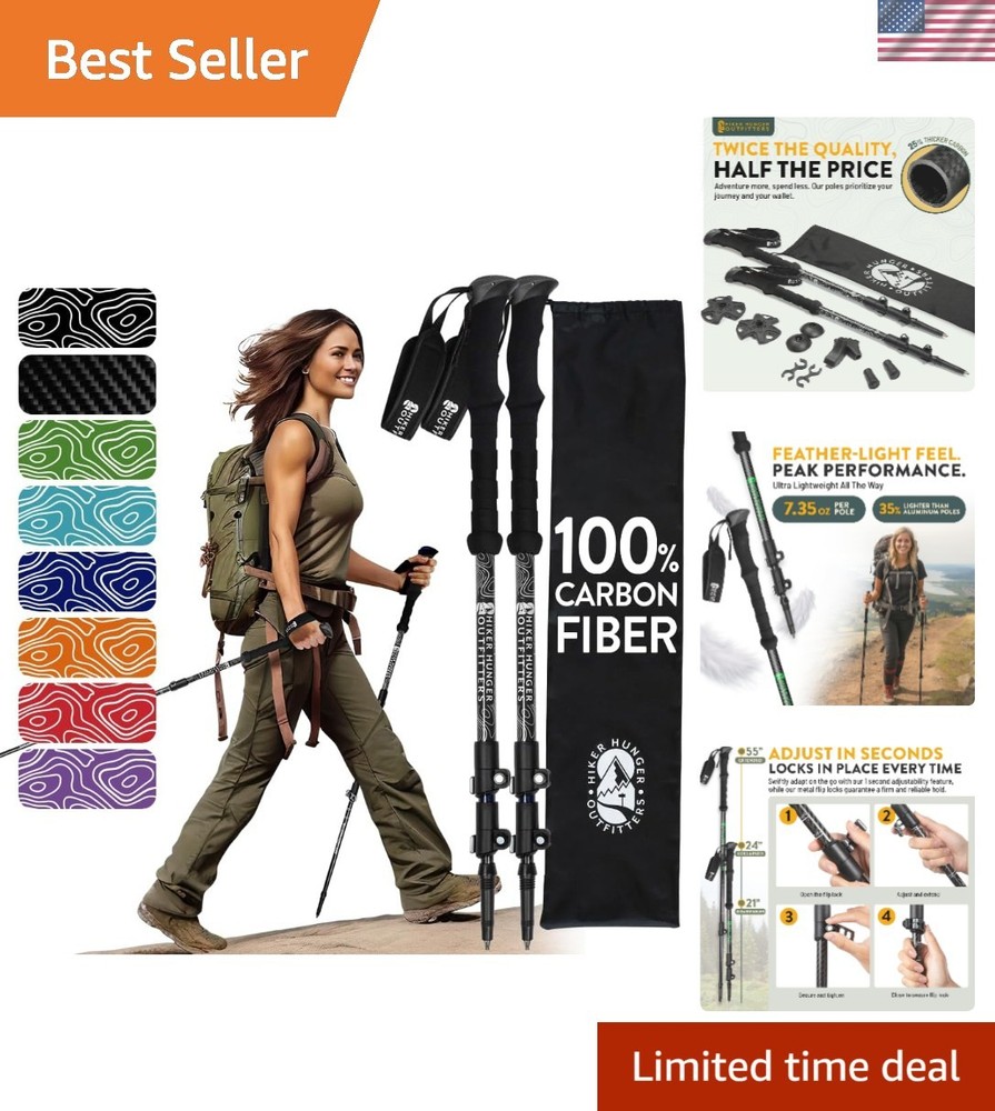 100% Carbon Fiber Adjustable Trekking Poles – Comfort Cork & EVA Foam Grips