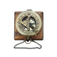 Vintage Antique Sundial Compass, With chain, With Wooden Box
