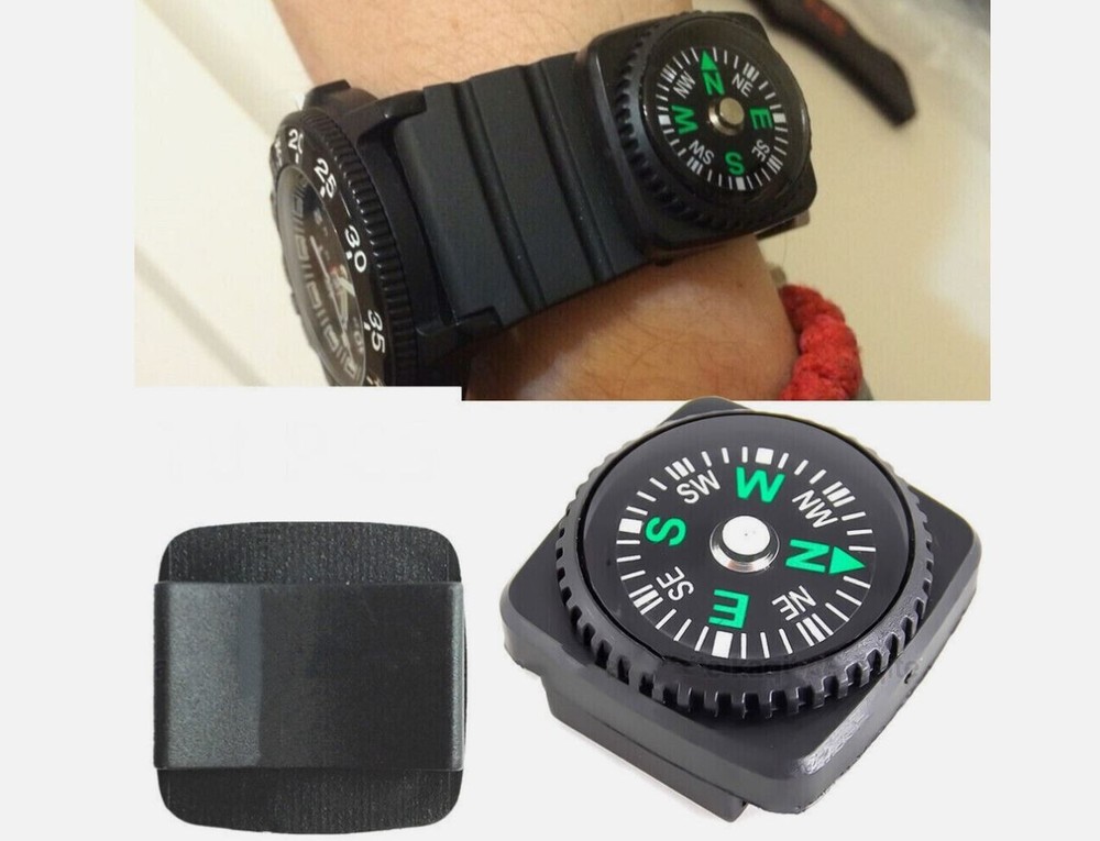 Slide on 20MM Watch Wrist Band Strap Compass Outdoor Waterproof Survival Gadget