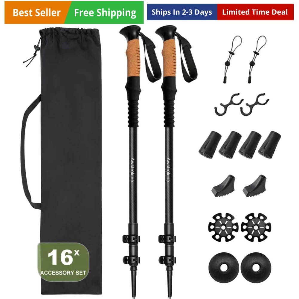 100% Carbon Fiber Hiking Trekking Poles – Ultra Strong Carbon Hiking Sticks w…