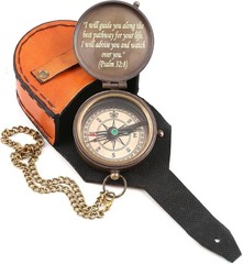 Personalized Engraved Brass Compass with Leather Case – Vintage Sundial Compass