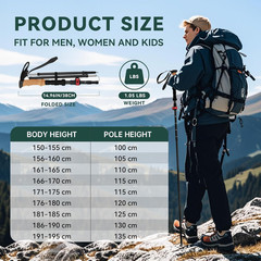 Carbon Fiber Trekking Poles – Lightweight Collapsible Hiking Poles, 2 PCS Nordic