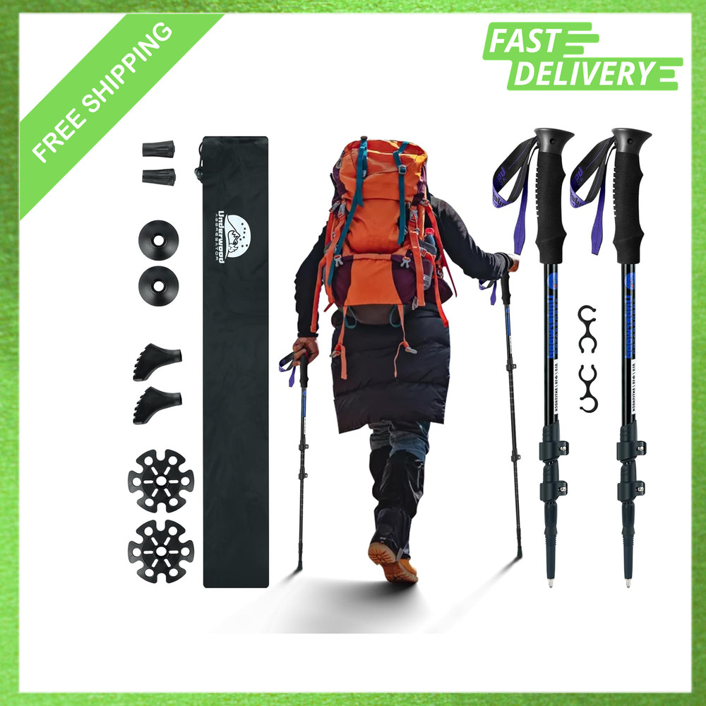 Collapsible Trekking Poles for Hiking 2 Pack Adjustable Aluminum Lightweight