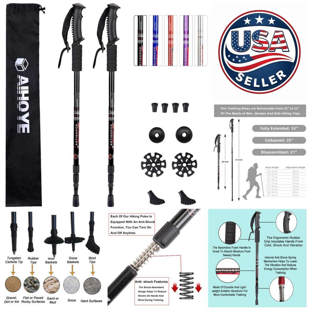Ergonomic Walking Sticks for Hiking – 2 Pack Adjustable Poles for All Terrain