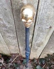 35″ Hand Carved Twisted Elder Walking Stick Cane w/ Brass Skull Top Handle #39
