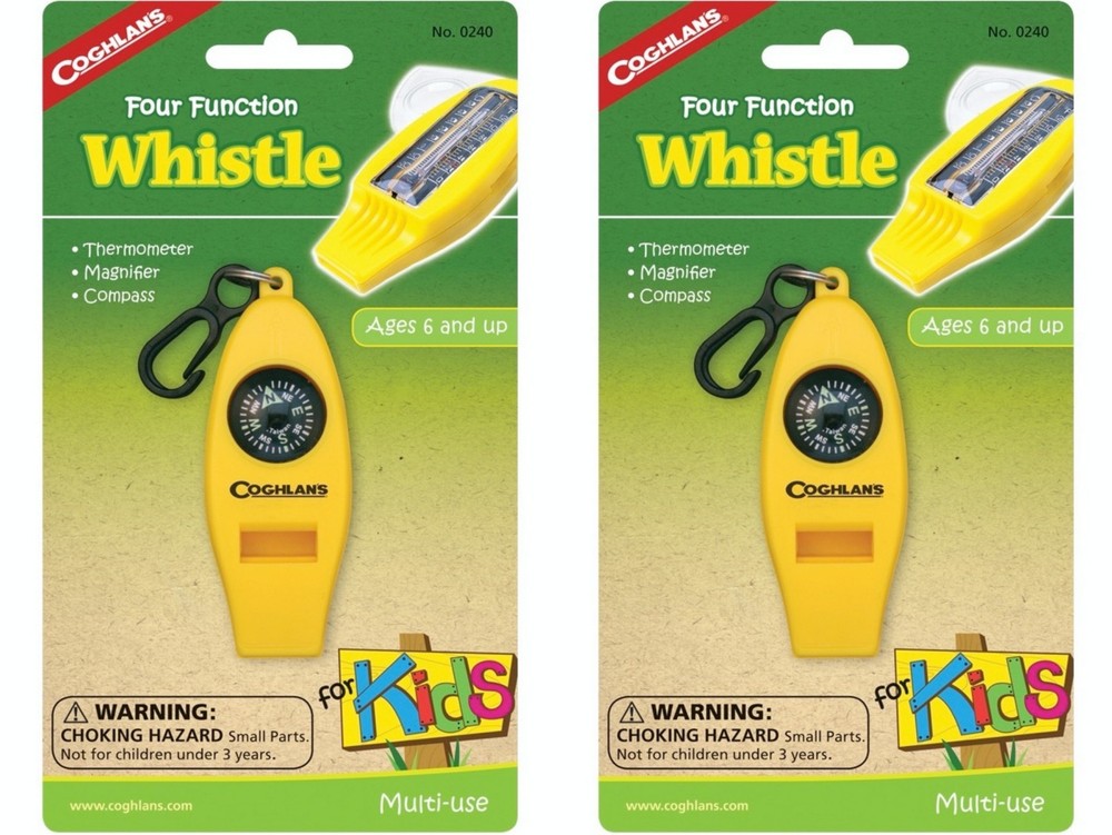 Coghlan’s Four Function Whistle for Kids – Yellow (2-Pack)