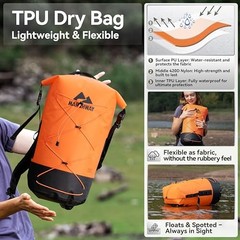 Floating Roll Top Dry Bag, Flexible Lightweight TPU Waterproof 20L Orange