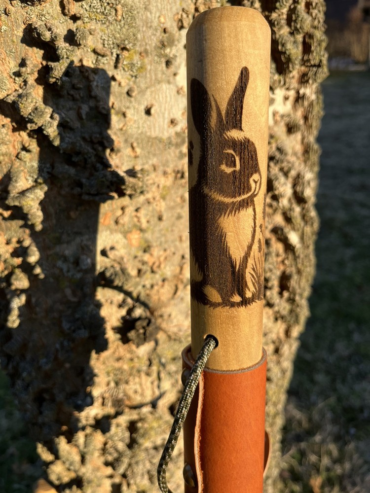 Bunny Rabbit Natural Earth Tones Poplar Wood Walking Stick Hiking Staff