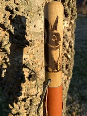 Bunny Rabbit Natural Earth Tones Poplar Wood Walking Stick Hiking Staff