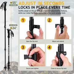 Carbon Fiber Trekking Poles, Collapsible, EVA Grips, Quick Flip Locks [2 Pack]