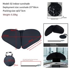 Black Indoor Sunshade for Desk 157 x 80 cm Rubber Fabric Light Blocking Design