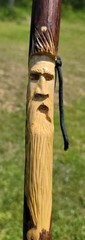 “Hand Carved Walking Stick – Bearded Man Face – Rustic Wood Staff – Handmade