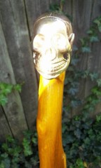 43″ Hand Carved Spiral Mulberry Walking Stick Cane w/ Brass Skull Top Handle #28