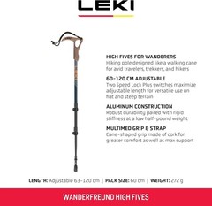 LEKI Wanderfreund High Fives Aluminum 60 – 120 cm, Blue-Orange-Blue