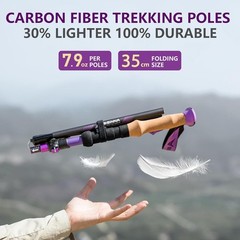 BISINNA Carbon Fiber Trekking Poles Collapsible Hiking 100-115, Purple