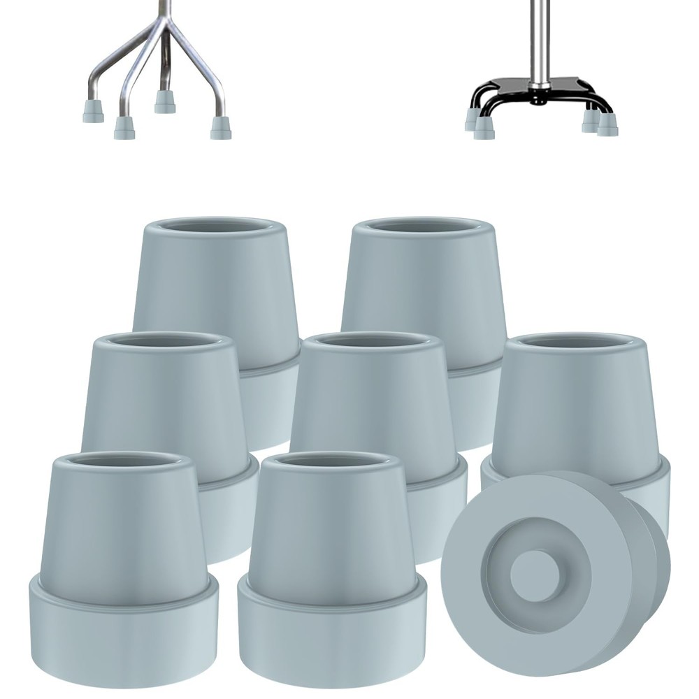 supregear Rubber Cane Tips (8 Pack), Non-Slip Quad Tip 1/2 Inch, Grey